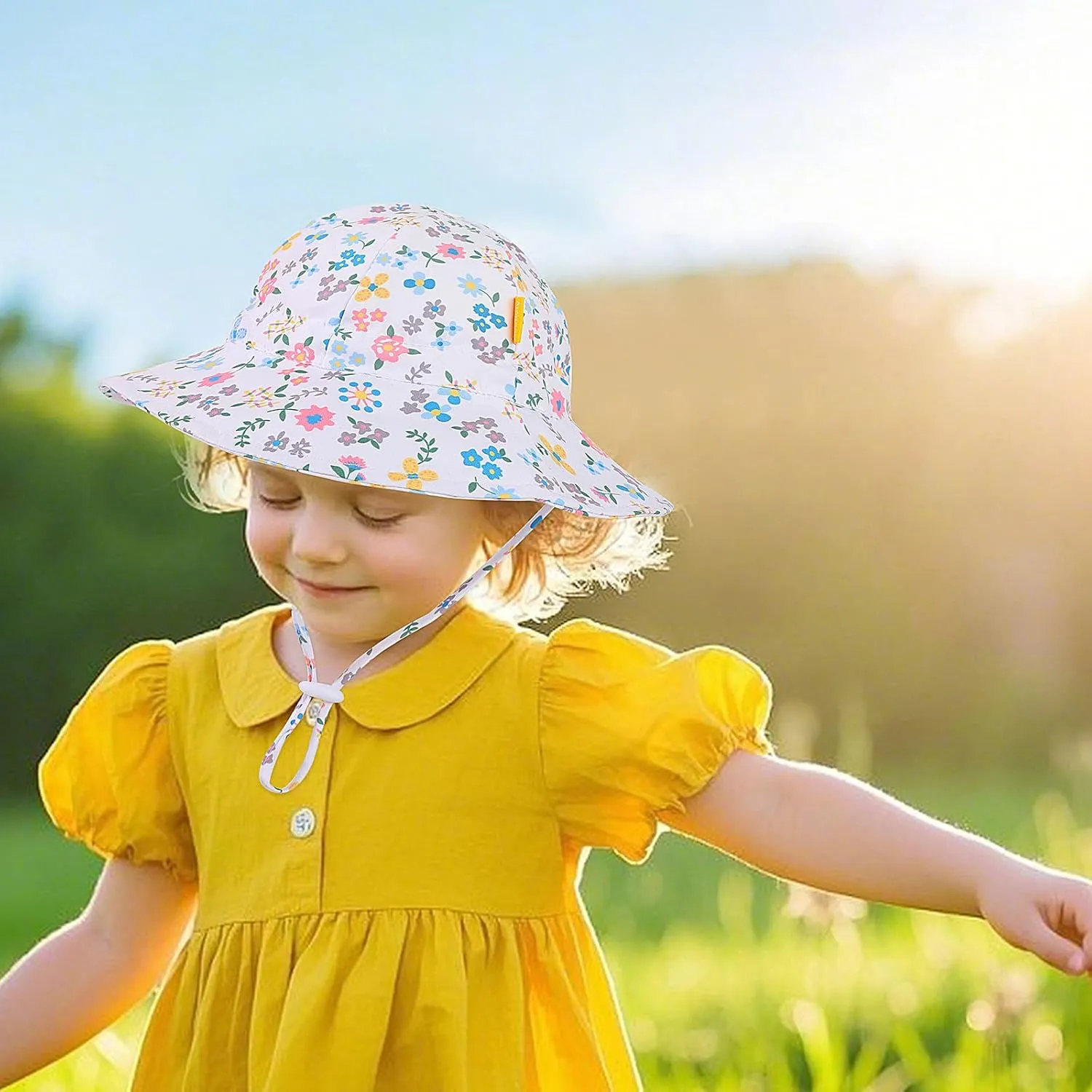 Baby Girl Sun Hat with Wide Brim Bucket Hats Adjustable Floppy Sun Hat with 50  UPF Protection for Toddler Girls