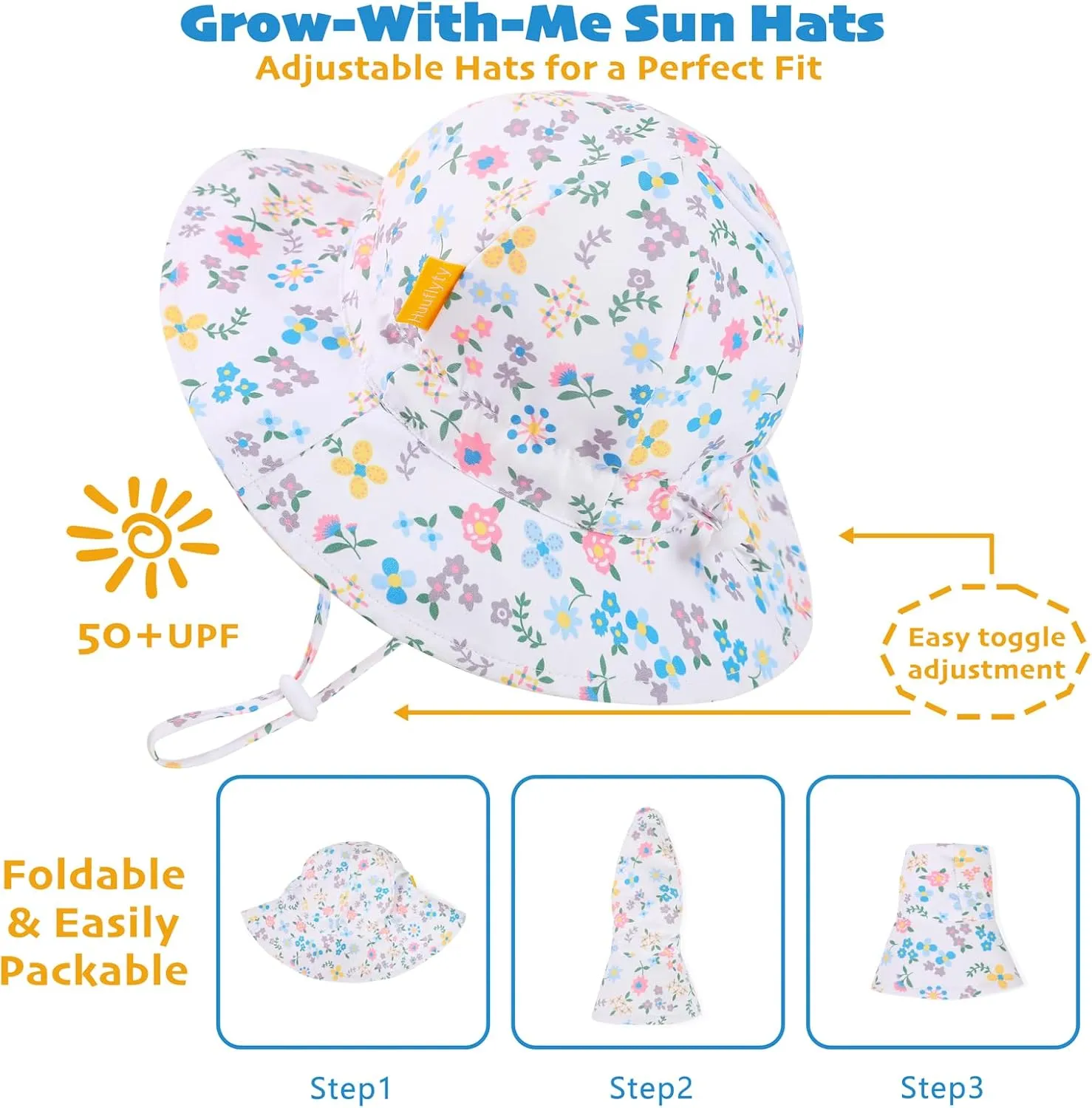 Baby Girl Sun Hat with Wide Brim Bucket Hats Adjustable Floppy Sun Hat with 50  UPF Protection for Toddler Girls