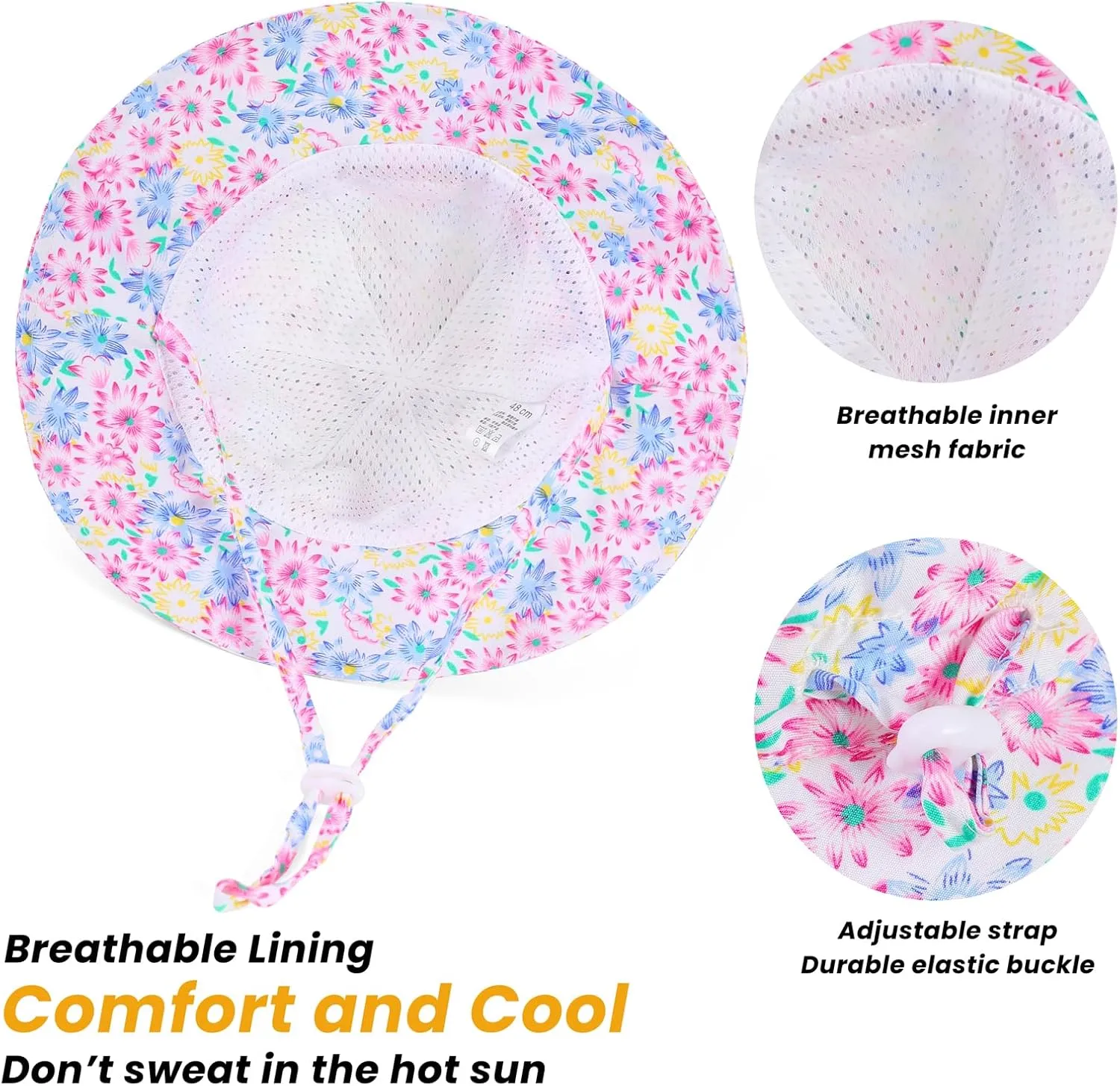 Baby Girl Sun Hat with Wide Brim Bucket Hats Adjustable Floppy Sun Hat with 50  UPF Protection for Toddler Girls
