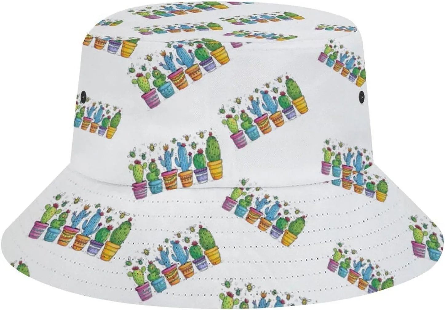 Cactus and Bees Print Bucket Hat for Men Women Summer Beach Sun Hats Outdoor Hiking Fishing Caps