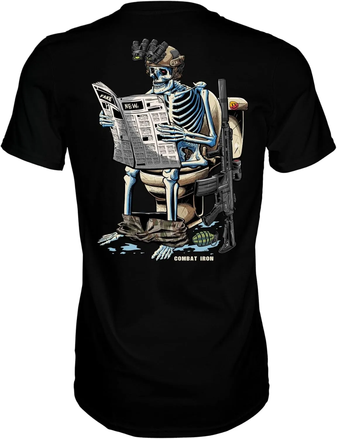 Combat Iron Men's Graphic T-Shirt | Fake News Reading Operator | Cotton-Poly Blend | Athletic Fit, Tagless Comfort