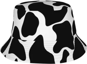 Cow Spot Bucket Hat Packable Breathable Sun Hats Fisherman Hats Outdoor Summer Travel Hiking Beach Caps for Men Women Black