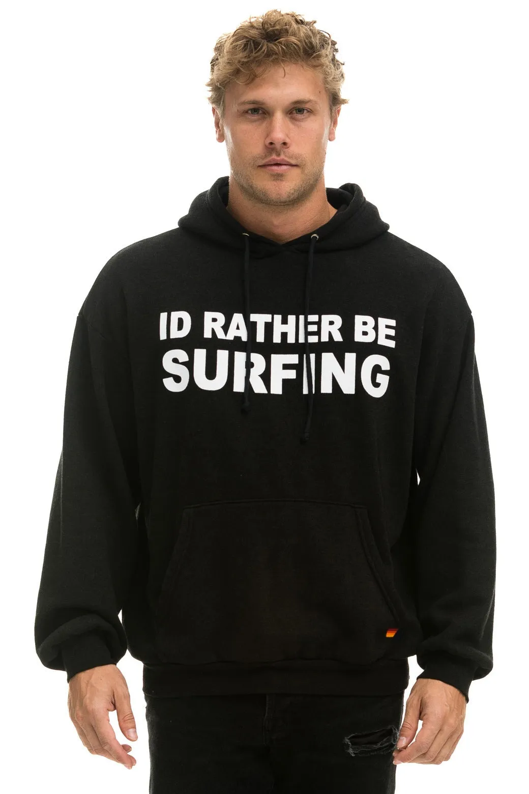 ID RATHER BE SURFING RELAXED PULLOVER HOODIE - BLACK