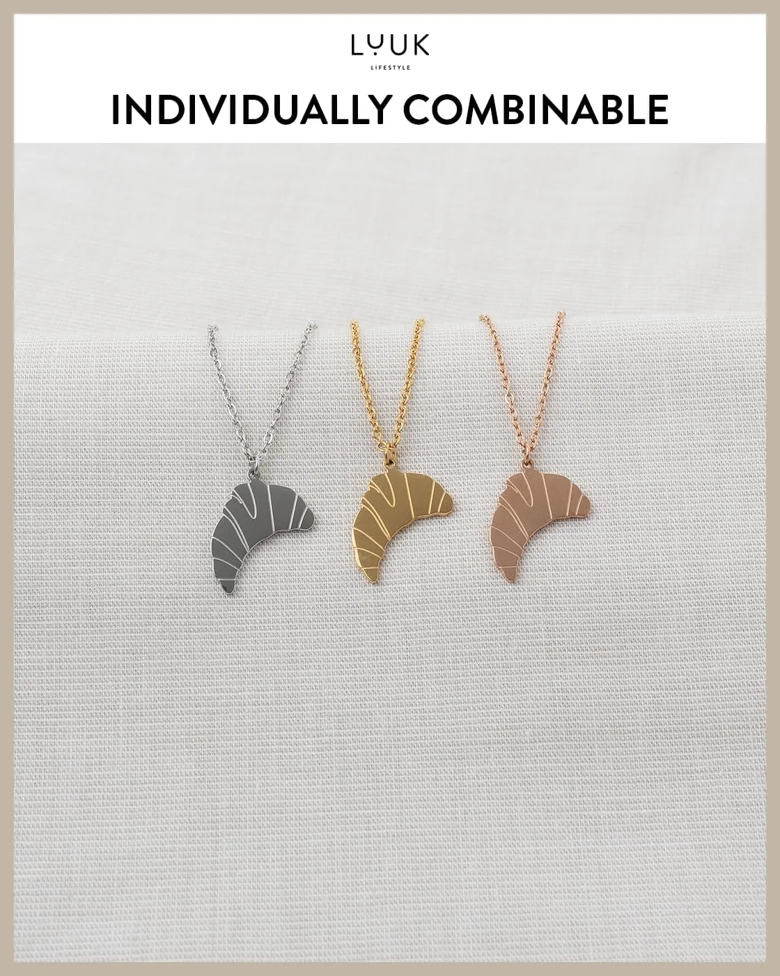 LUUK LIFESTYLE stainless steel necklace with pendant, 50cm adjustable chain length, simple design, gift idea for women