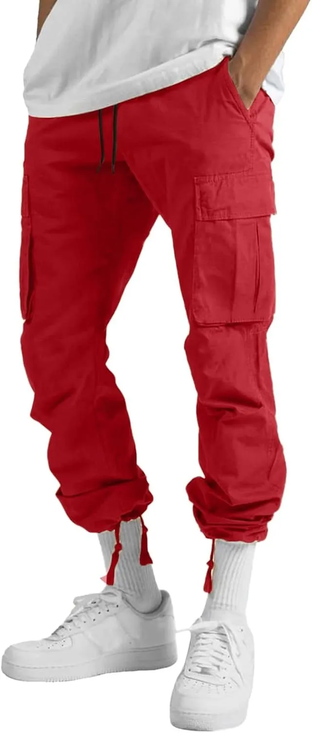 Men Cargo Pants, 2024 Pants for Men Casual Cotton Drawstring Lightweight Relaxed Fit Work Pants Multi Pockets