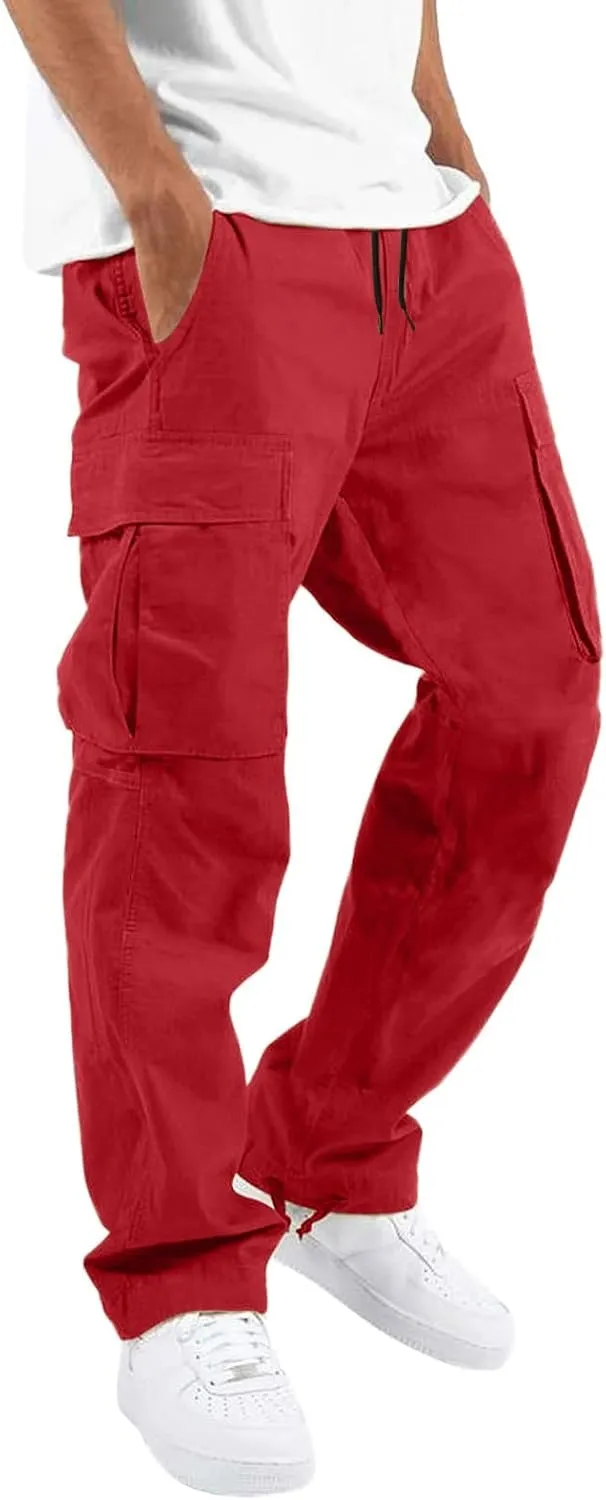 Men Cargo Pants, 2024 Pants for Men Casual Cotton Drawstring Lightweight Relaxed Fit Work Pants Multi Pockets