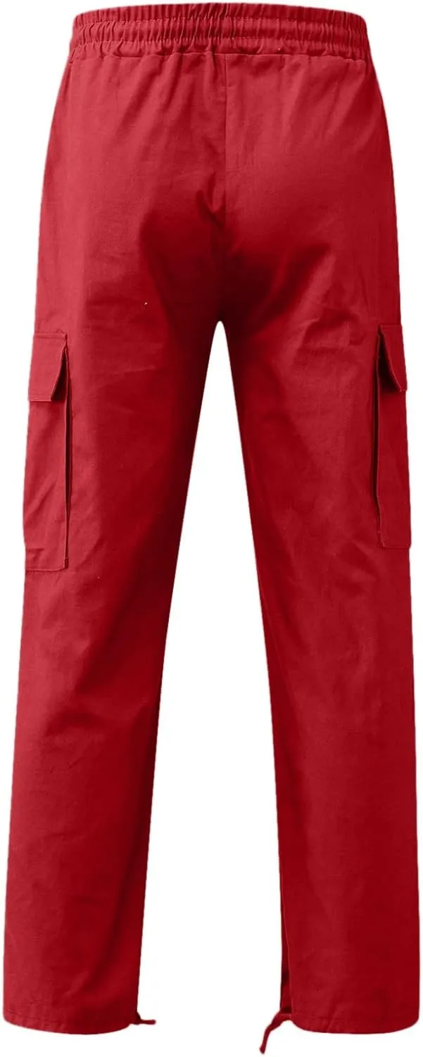 Men Cargo Pants, 2024 Pants for Men Casual Cotton Drawstring Lightweight Relaxed Fit Work Pants Multi Pockets