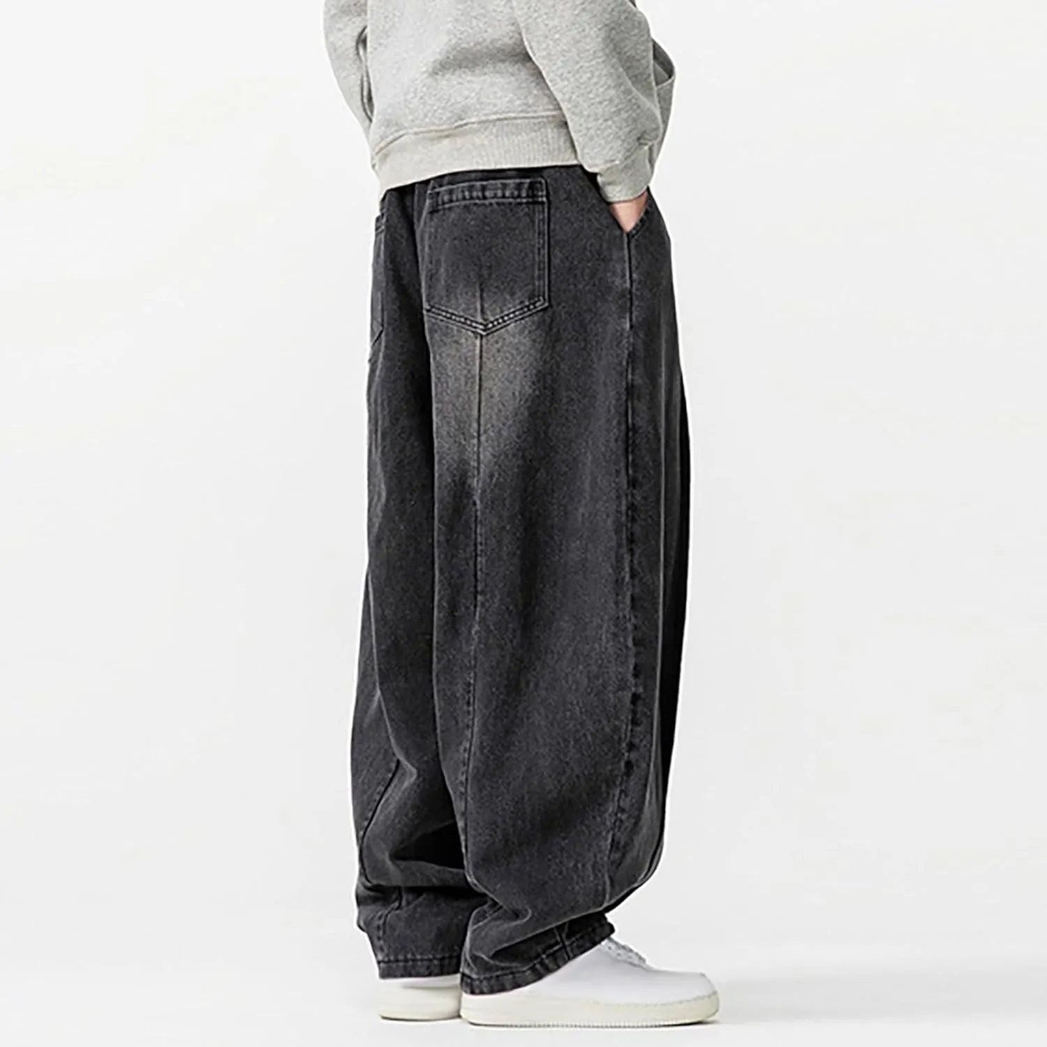 Mens Baggy Jeans Relaxed Fit Harem Denim Pants Casual Wide Leg Elastic Waist Drawstring Tapered Jeans Pants