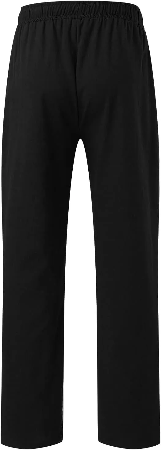 Men's Casual Pants Beach Summer Elastic Waist Drawstring Pants Lightweight Breathable Straight Leg Long Trousers