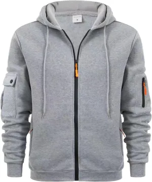 Mens Zipper Hoodies Fleece Plus Size Oversized Casual Warm Open Front Fall Jacket Big and Tall Drawstring Zip Up Sweatshirt