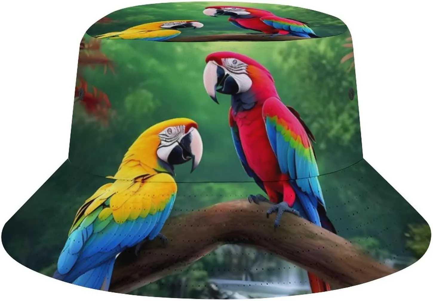 Parrots Waterfall Print Bucket Hat for Men Women Summer Beach Sun Hats Outdoor Hiking Fishing Caps