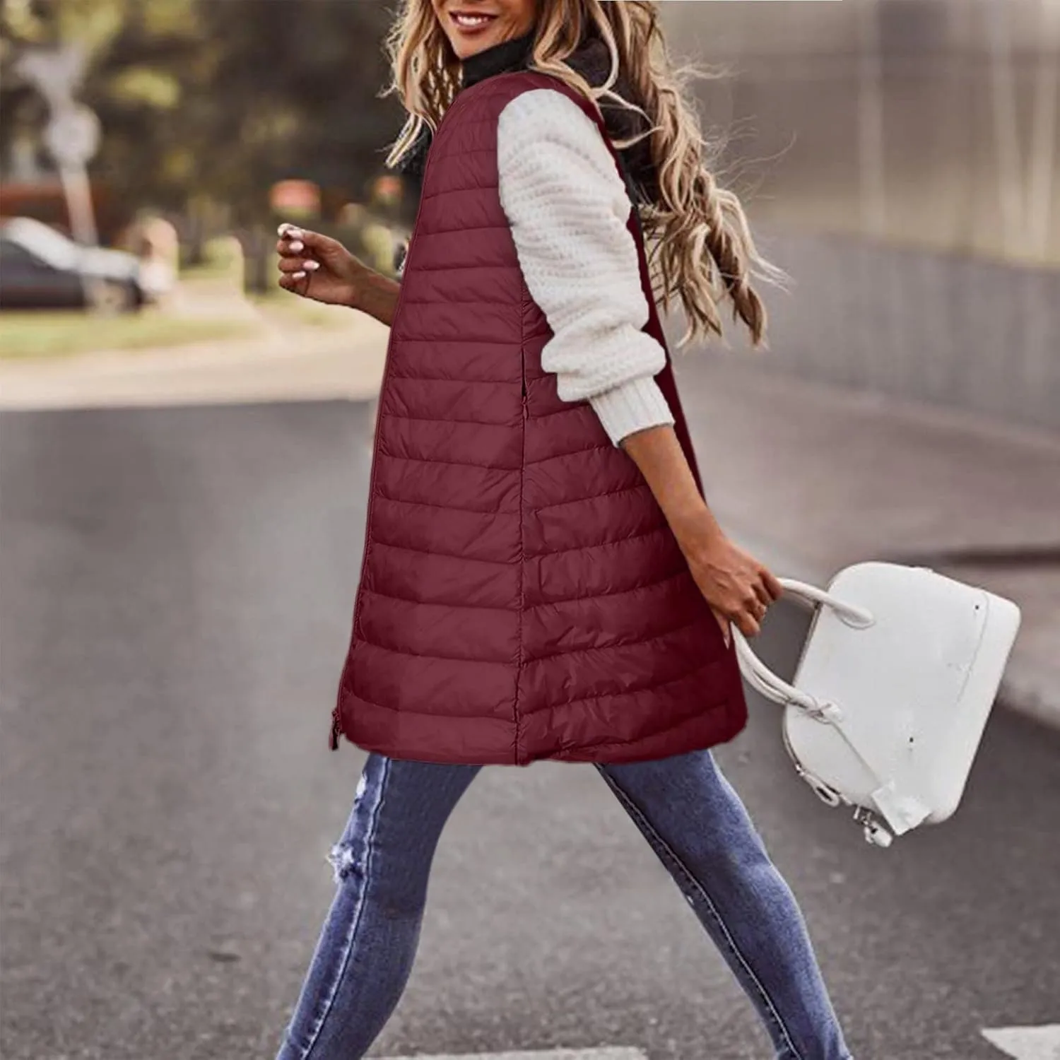 Puffer Vest Women Jacket Hooded Windproof Winter Coat with Recycled Insulation Winter Slim Short Hooded Warm White