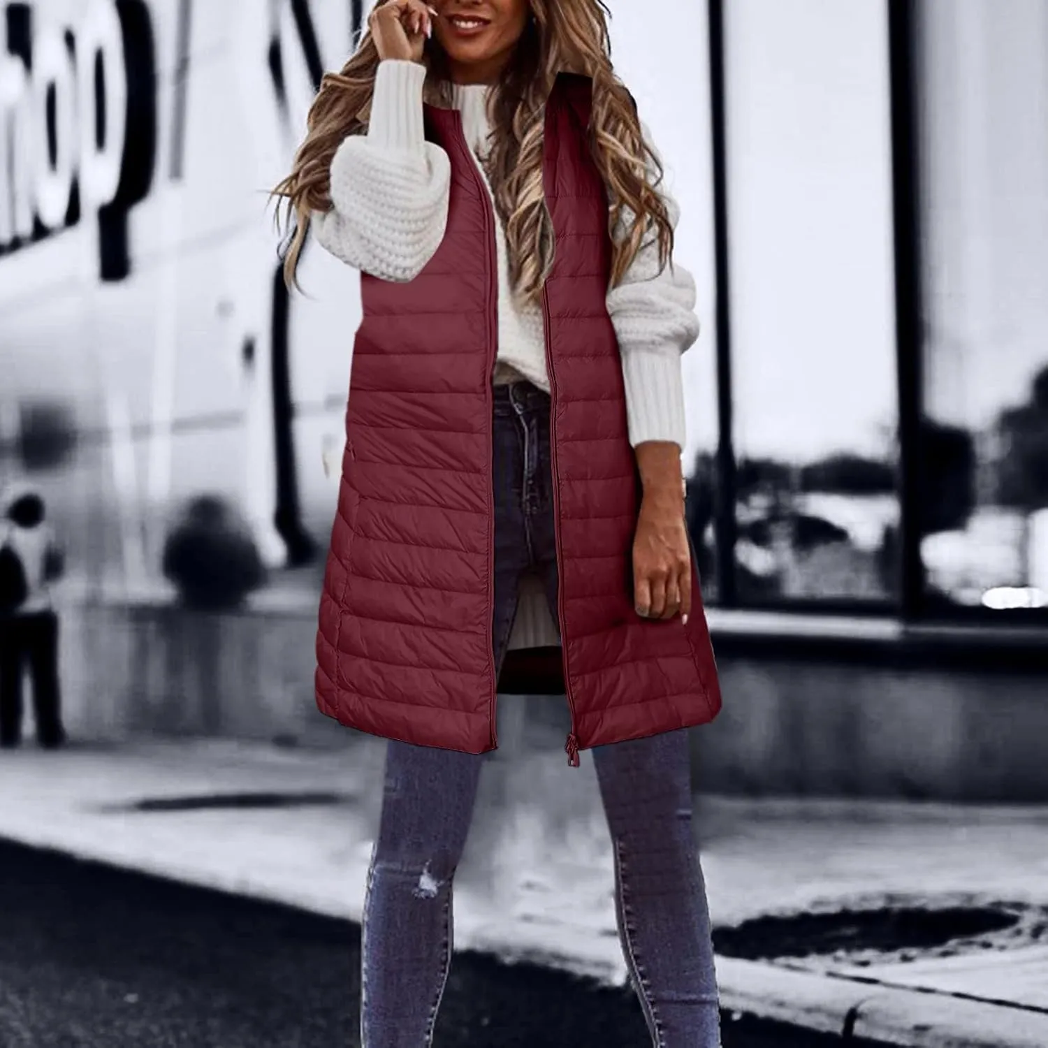 Puffer Vest Women Jacket Hooded Windproof Winter Coat with Recycled Insulation Winter Slim Short Hooded Warm White