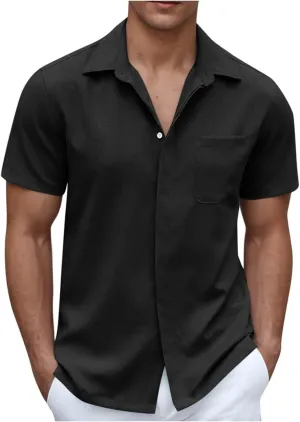 Short Sleeve Shirts for Men Button Down Wrinkle Free Casual Cozy Summer Beach T Shirts Vacation Wedding Tops Pockets