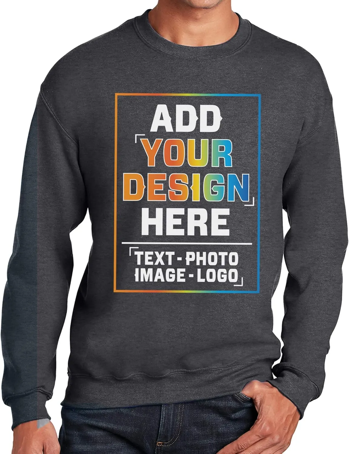 TEEAMORE Custom Crewneck Sweatshirt Add Your Own Design Personalized Text for Men Women