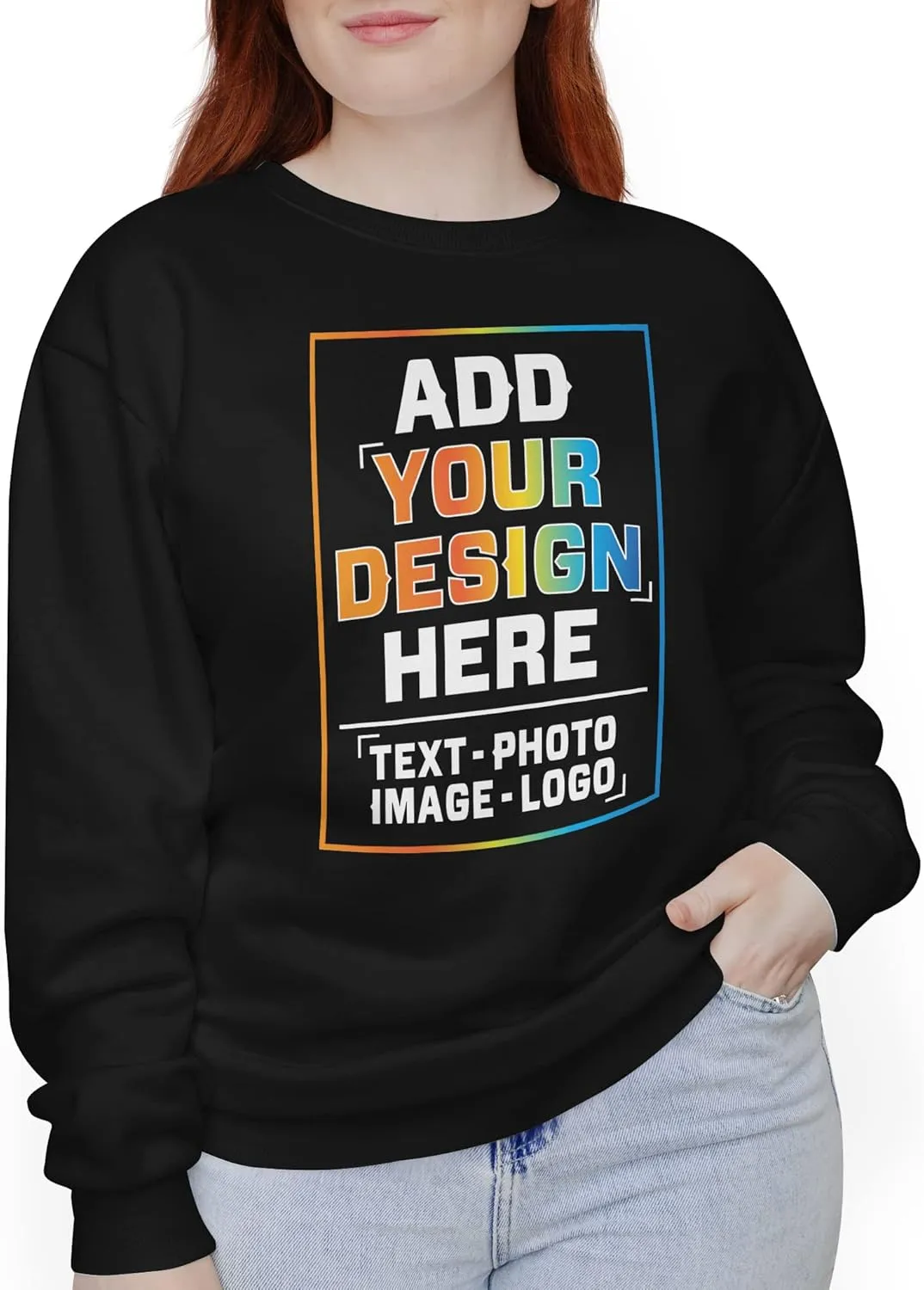 TEEAMORE Custom Crewneck Sweatshirt Add Your Own Design Personalized Text for Men Women