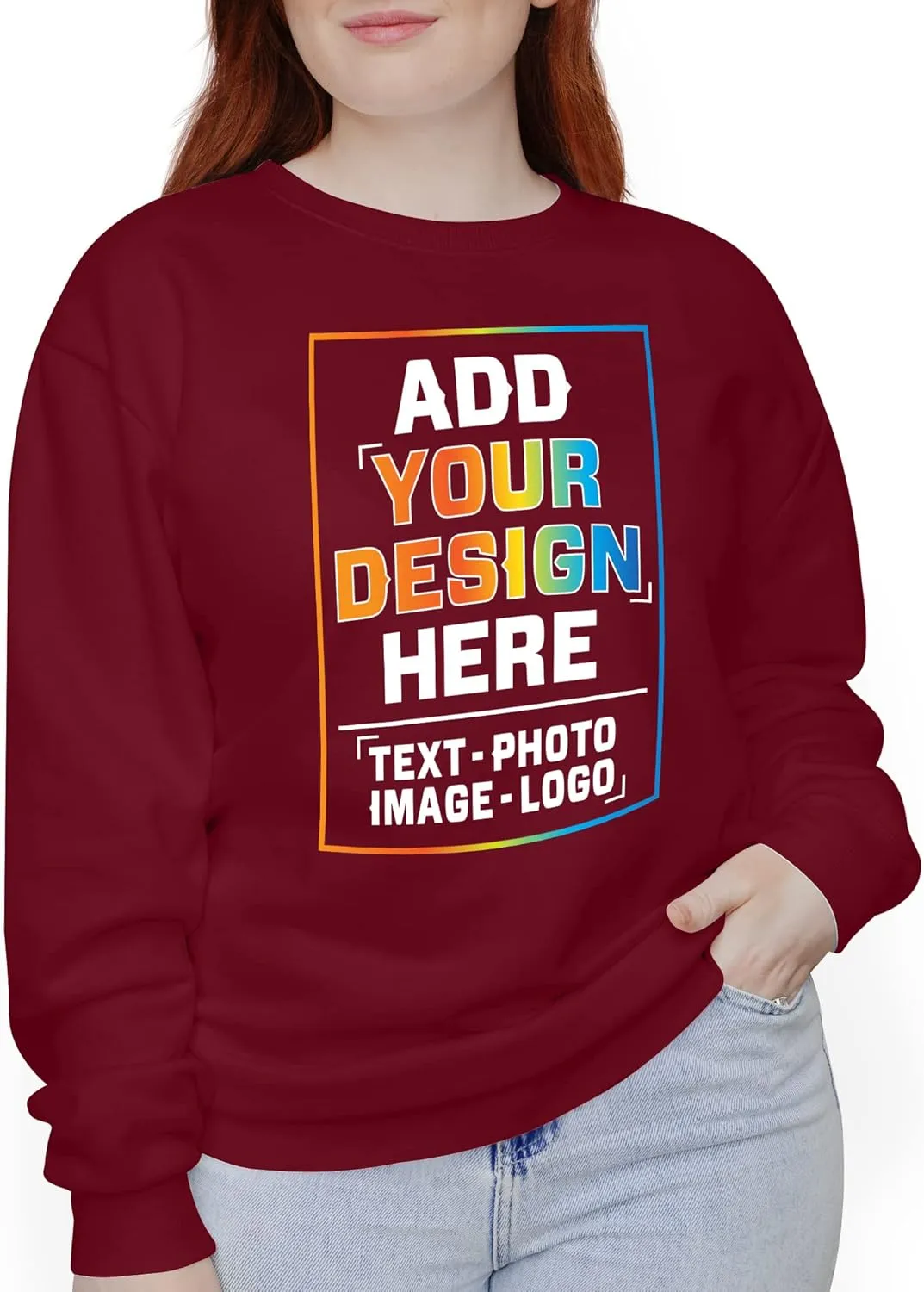 TEEAMORE Custom Crewneck Sweatshirt Add Your Own Design Personalized Text for Men Women