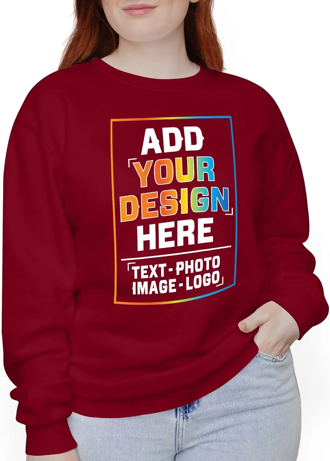 TEEAMORE Custom Crewneck Sweatshirt Add Your Own Design Personalized Text for Men Women