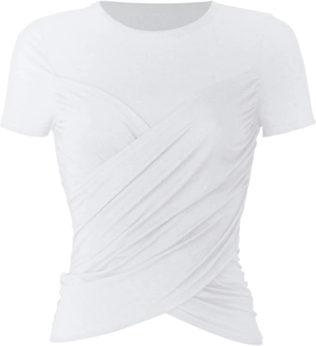 V Neck T Shirts for Women Women's Trendy Lace Criss Cross Wrap Crop Top Slim Fit Short Sleeve Ruched Shirt