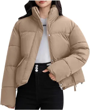 Winter Jackets for Women 2024 Fashion Cropped Puffer Jacket Thicken Warm down Coat Zip up Stand Collar Quilted Outwear