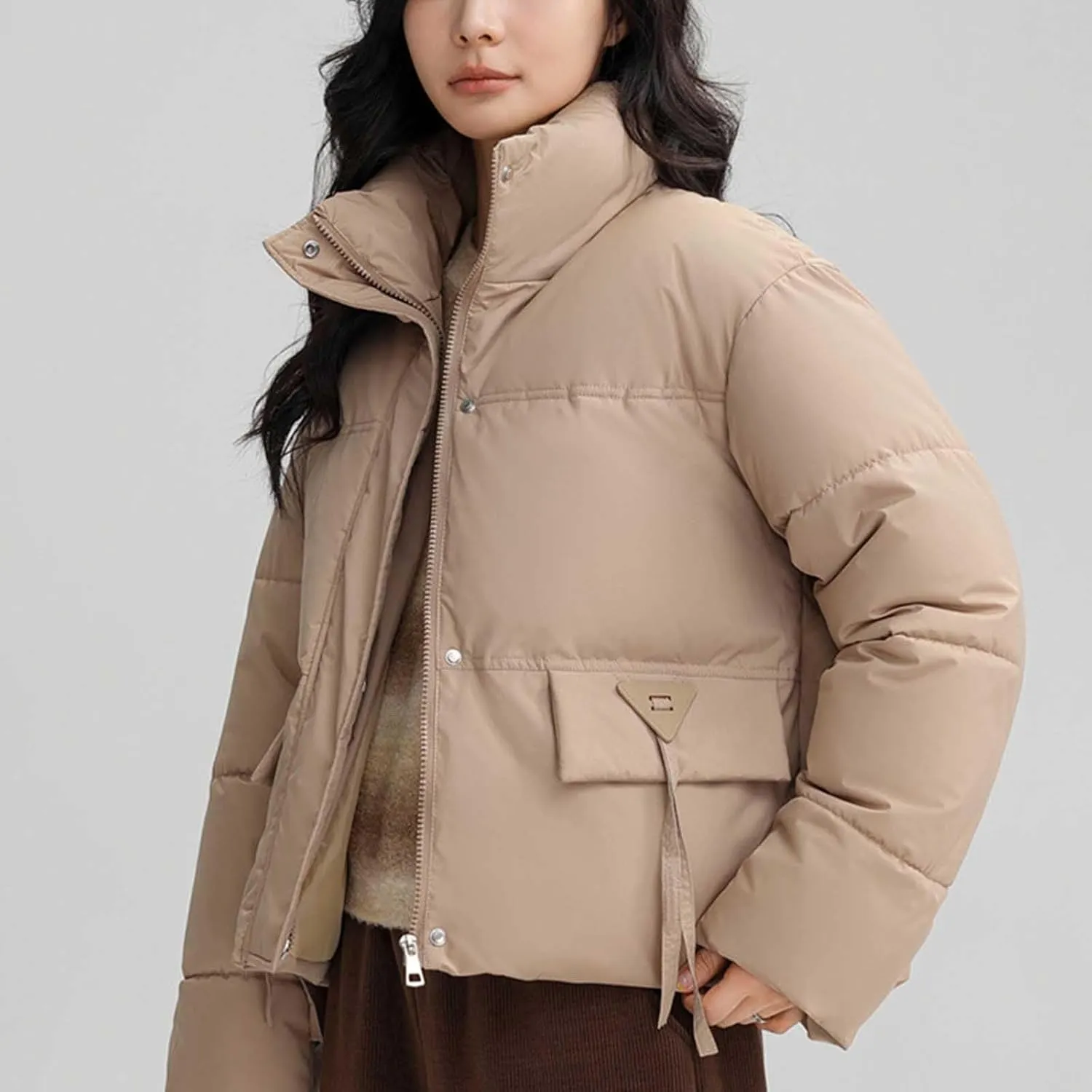 Winter Jackets for Women 2024 Fashion Cropped Puffer Jacket Thicken Warm down Coat Zip up Stand Collar Quilted Outwear