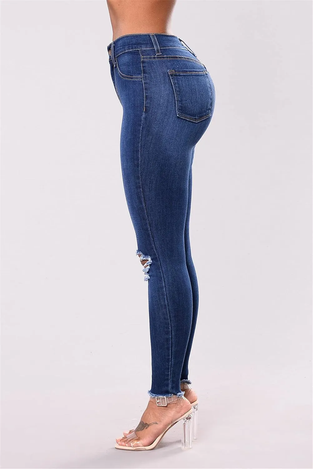 Women's High Waisted Jeans Women Distressed Ripped Jeans Slim Fit Butt Lifting Skinny Stretch Jeans Denim Pants (Medium,Dark Blue 1)