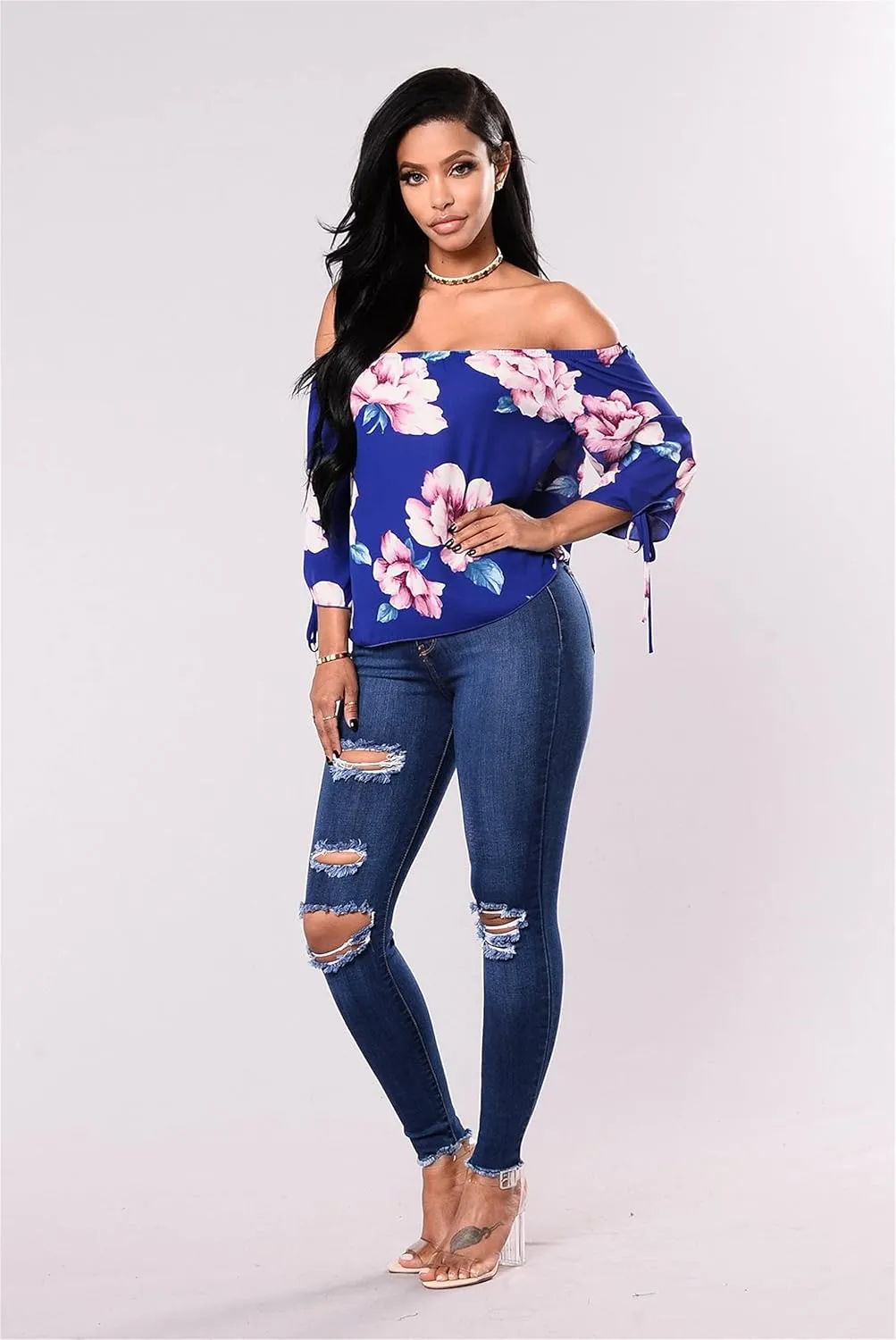 Women's High Waisted Jeans Women Distressed Ripped Jeans Slim Fit Butt Lifting Skinny Stretch Jeans Denim Pants (Medium,Dark Blue 1)