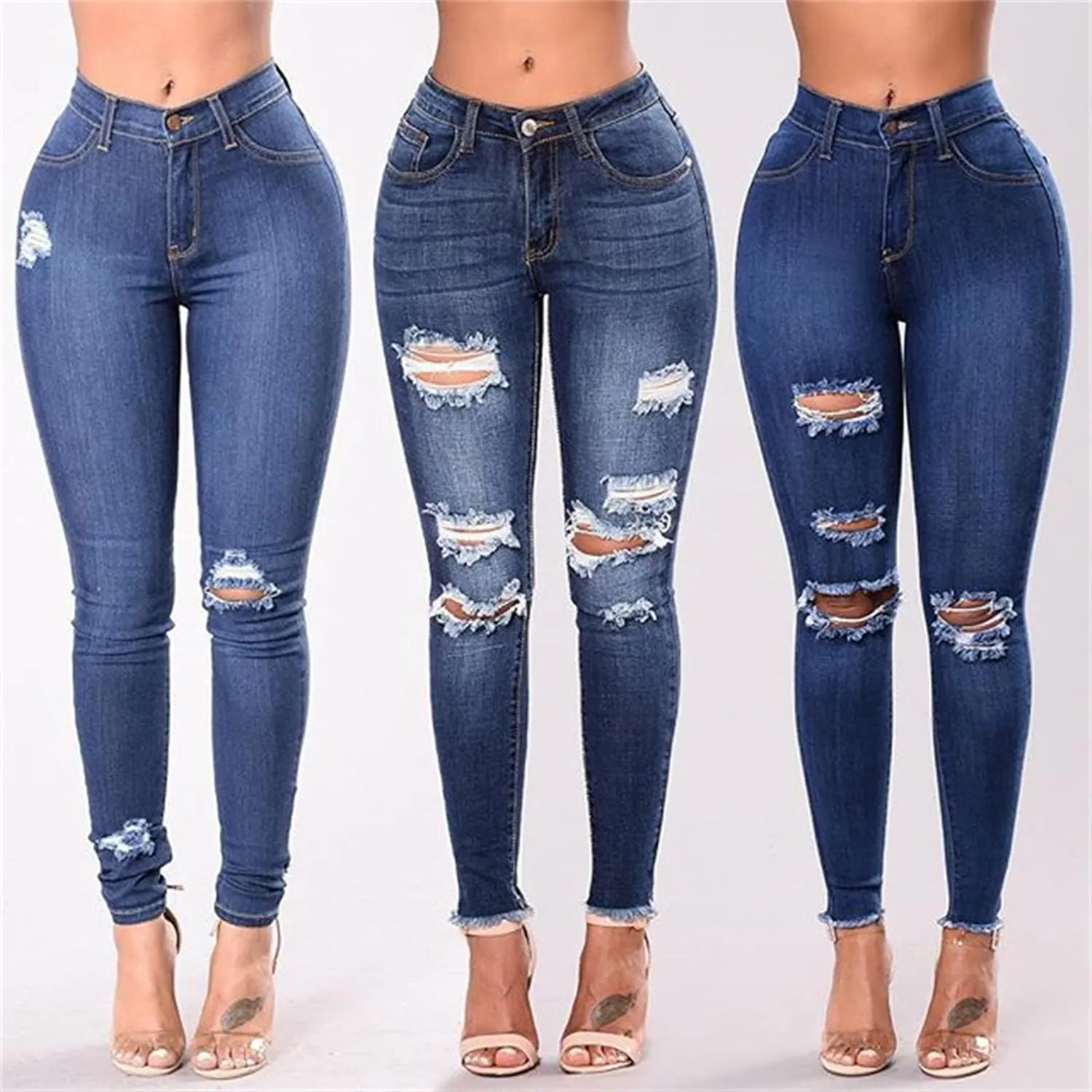 Women's High Waisted Jeans Women Distressed Ripped Jeans Slim Fit Butt Lifting Skinny Stretch Jeans Denim Pants (Medium,Dark Blue 1)