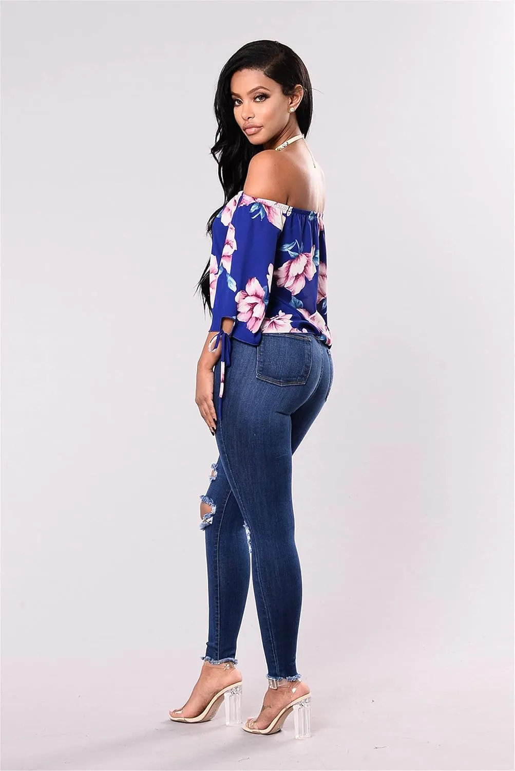Women's High Waisted Jeans Women Distressed Ripped Jeans Slim Fit Butt Lifting Skinny Stretch Jeans Denim Pants (Medium,Dark Blue 1)