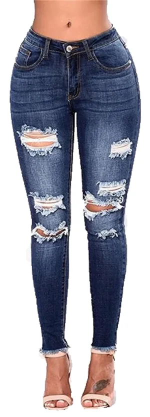 Women's High Waisted Jeans Women Distressed Ripped Jeans Slim Fit Butt Lifting Skinny Stretch Jeans Denim Pants (Medium,Dark Blue 1)