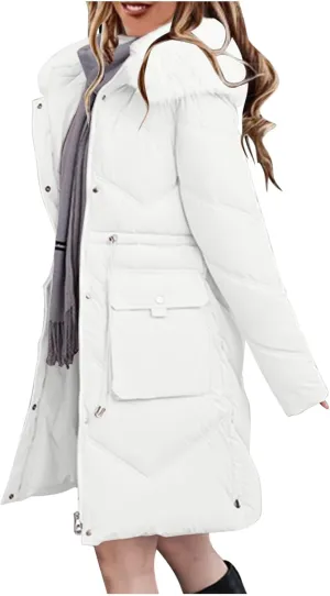 Womens Long Quilted Jackets Plus Size Thicken Winter Coats Hooded Lightweight Puffer Jackets Warm Down Coats Outerwear